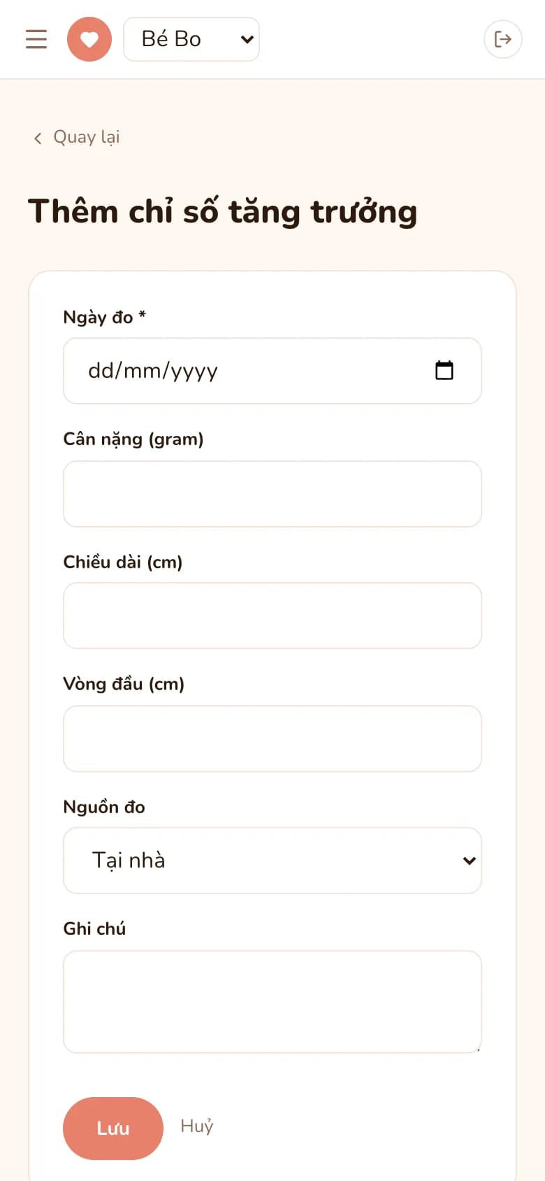Màn hình thêm chỉ số tăng trưởng
